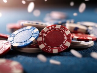 Colorful casino chips scattered on a green felt surface during an exciting night of gaming and chance
