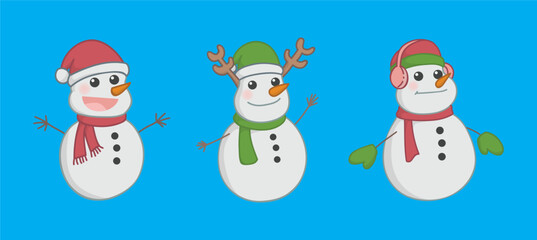Set of snowmen with hat and gloves