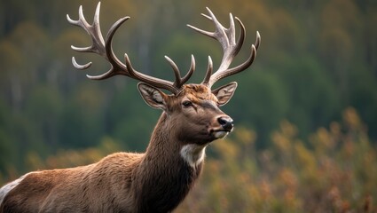 Obraz premium Wildlife Portrait of a Red Deer Buck with Antlers in Wollaton Park Autumn Morning
