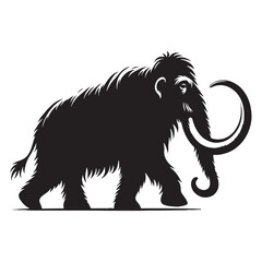Mammoth silhouette with arched tusks and dense build – Woolly Mammoth illustration – Minimalist Woolly Mammoth vector – Stone Age silhouette

