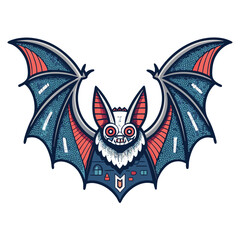Generate a pixel art image of a bat with glowing cybernetic wings and radar-like eyes.  The style should be 8-bit, reminiscent of classic video games.