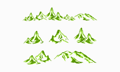 Green mountain silhouettes arranged in a set.