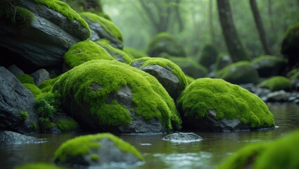 Stone structure adorned with lush moss and greenery