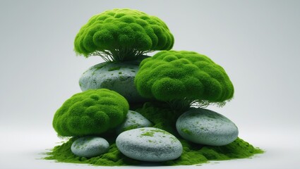 Close-up of isolated green moss on white background