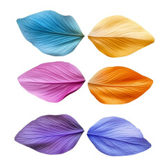 A series of colorful leaves, each with a different hue