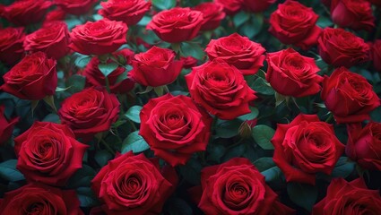 Red Roses Background with Gold Accents and Gift Box, Perfect for Valentineâ€™s Day and Womenâ€™s Day Greeting Cards and Festive Celebration Templates