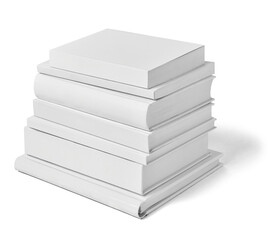 close up of a white books stack on white background