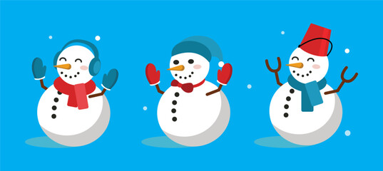 Set of snowmen with hat and gloves