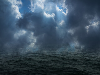 Fototapeta premium Cloud storm sky dark on sea, rain lightning thunder stormy typhoon nature light scene rainy atmosphere damage effect carbon dioxide dust air pollution 2.5 Pm, texture nature windstorm weather