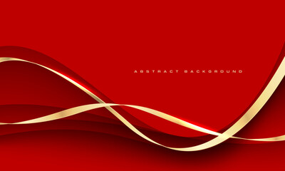 Abstract gold ribbon curve overlap on red luxury background vector