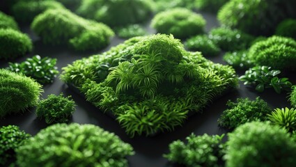 Macro view of moss against a black backdrop