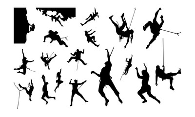 Silhouette illustrations of rock climbers in various poses.