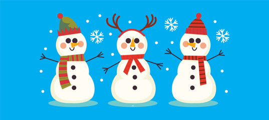Set of snowmen with hat and gloves