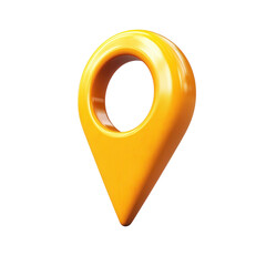 A vibrant yellow location pin symbolizing adventure and discovery with on transparent background