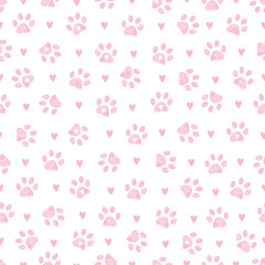 Baby pink paw prints seamless pattern.eps