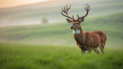 Obraz premium Red deer (Cervus elaphus) in autumn forest landscape