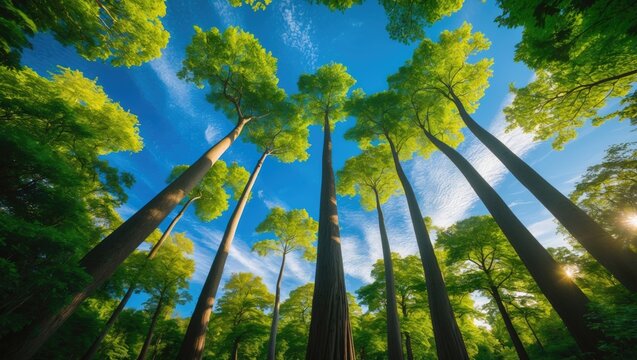 Viewing the high-reaching eucalyptus treetops in Tasmania's Mt. Field National Park, Australia