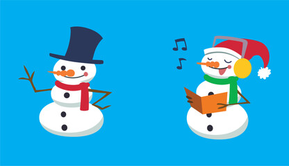 Set of snowmen with hat and gloves