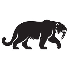 Predatory focus in Smilodon silhouette art – Smilodon illustration – Minimalist Smilodon vector – Stone Age silhouette

