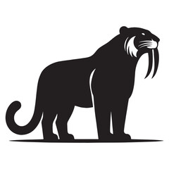 Stalking Smilodon silhouette with low stance – Smilodon illustration – Minimalist Smilodon vector – Stone Age silhouette


