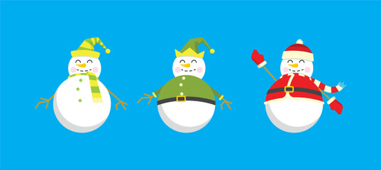 Set of snowmen with hat and gloves