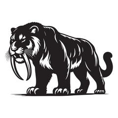 Smilodon silhouette leaping with aggression – Smilodon illustration – Minimalist Smilodon vector – Stone Age silhouette

