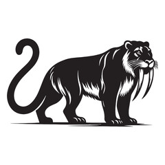 Fierce Saber-Toothed Tiger silhouette from Ice Age – Saber-Toothed Tiger illustration – Minimalist Saber-Toothed Tiger vector – Stone Age silhouette

