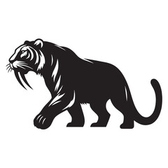 Saber-Toothed Tiger silhouette with bold and wild energy – Saber-Toothed Tiger illustration – Minimalist Saber-Toothed Tiger vector – Stone Age silhouette

