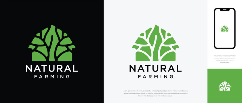 Nature tree farm house logo design. Nature leaf farm logo template. Farming and ranch logo symbol icon	