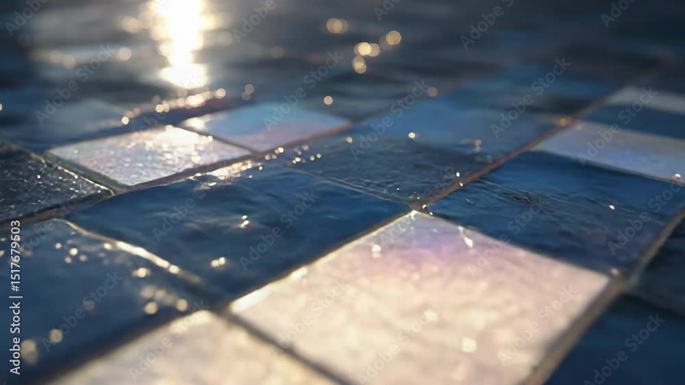 Poster iridescent tiles gleaming underwater, sunlight dancing across mosaic surface, creating mesmerizing r