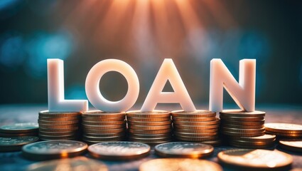 Graphical representation of a loan with coins and banknotes illustrating interest and fees in banking