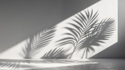Concrete Table with Palm Leaves Shadow on Wall Texture Background for Showcasing Products and Mock-ups