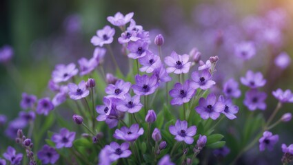 Obraz premium Violet-colored purple phlox subulata flowers in garden, showcasing blooming moss for landscape design, a bright perennial herbaceous plant covering ground with natural violet hues.
