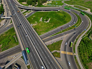 Large transport interchange.  Drone view, springtime.