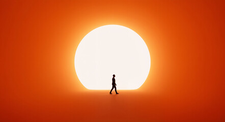 dark silhouette of a man in an orange tunnel . Generative AI