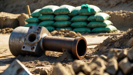 Sandbags serve as a barrier to water during flooding events.