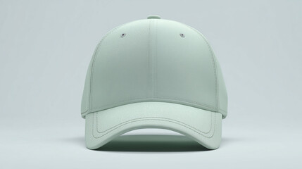 Mint green baseball cap mockup front view on pastel background