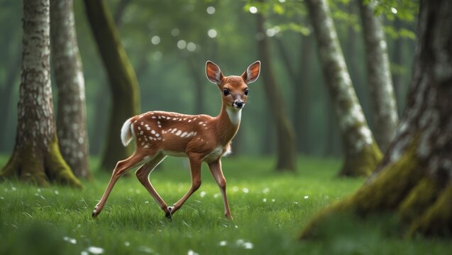 Wildlife portrait of a female deer with antlers