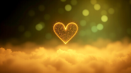 Golden heart sparkles above soft cloudscape