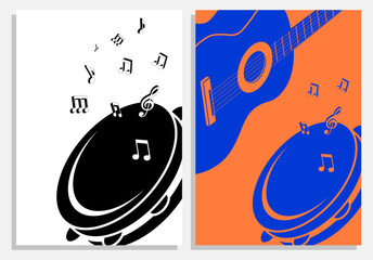 Advertising A4 presentation of concert by musical group of folk instruments, minimalist poster format. Tambourine musical instrument. Minimalist folk music evening vector flyer templates