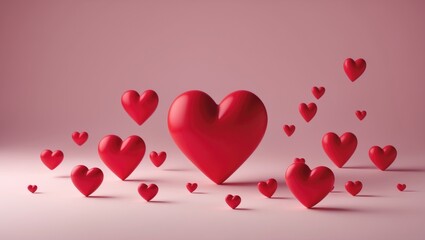 Pink background with scattered red paper hearts