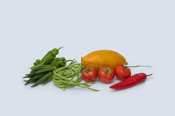Fresh fruits and vegetables with white background