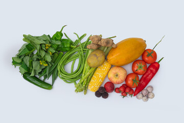 Fresh fruits and vegetables with white background