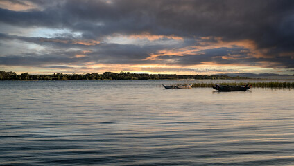 Sunset over Lake Biscaros near Arcachon Bay