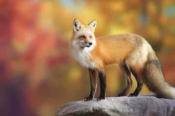 Obraz premium Fox on rocky outcrop fall backdrop