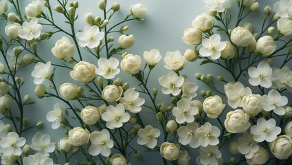 Fresh Arabian jasmine flower with green leaves on a natural background