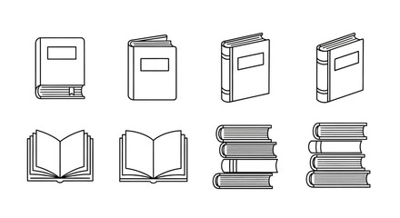 Vector Book Icons Collection of Open, Closed, and Stacked Book Illustrations