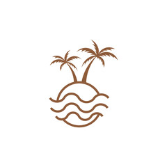 Tropical Beach Sunset Logo: Palm Trees Island Vector Design