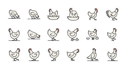 Adorable Chicken Illustration Set 20 Unique Poses for Your Designs
