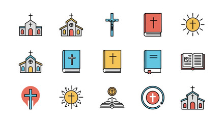 Christian Church Icons Bible, Cross, Sun Illustrations